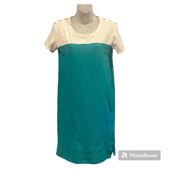 Nicole Miller Dresses | Nicole Miller Teal And White Crewneck Jersey Knit T Shirt Dress Size Sma | Color: Green/White | Size: S | Jdbowen27's Closet